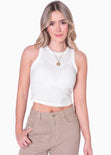 Blusa sin mangas con cuello halter color marfil para mujer - Flashy