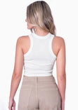 Blusa sin mangas con cuello halter color marfil para mujer - Flashy