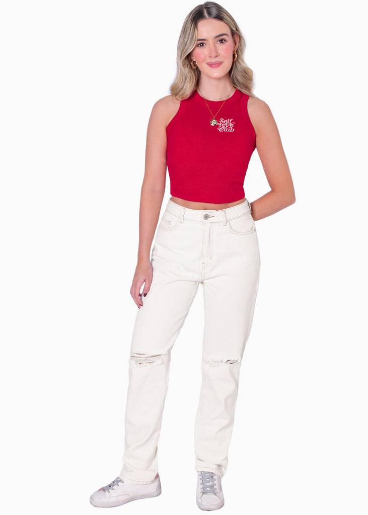 Blusa sin mangas con cuello halter y bordado "Self love club" - PRUDY