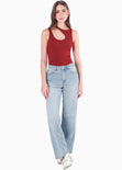 Blusa sin mangas con cut out en escote color vino para mujer - Flashy