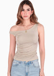 Blusa sin mangas con escote asimétrico - MAGOLA.BEIGE