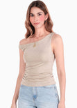 Blusa sin mangas con escote asimétrico - MAGOLA.BEIGE