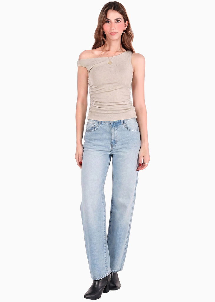 Blusa sin mangas con escote asimétrico - MAGOLA.BEIGE