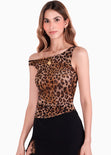 Blusa sin mangas con escote asimétrico - MAGOLA.LEOPARDO