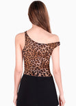Blusa sin mangas con escote asimétrico - MAGOLA.LEOPARDO