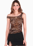Blusa sin mangas con escote asimétrico - MAGOLA.LEOPARDO