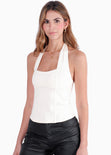 Blusa sin mangas con escote halter y tipo corset color blanco, marfil para mujer - Flashy