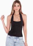 Blusa sin mangas con escote halter y tipo corset color negro para mujer - Flashy
