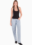 Blusa sin mangas con escote halter y tipo corset color negro para mujer - Flashy