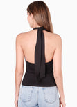 Blusa sin mangas con escote halter y tipo corset color negro para mujer - Flashy