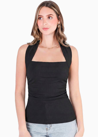 Blusa sin mangas con escote sobre el cuello en triangulo - RICHMOND.NEGRA