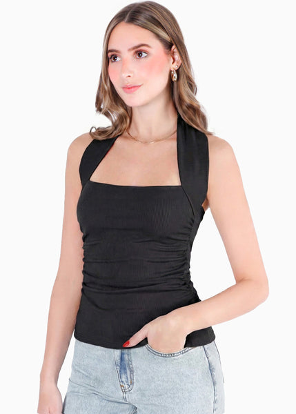 Blusa sin mangas con escote sobre el cuello en triangulo - RICHMOND.NEGRA