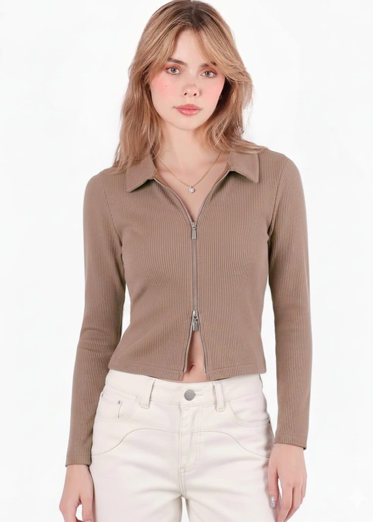 Blusa manga larga con cuello y cierre doble - ARUBA