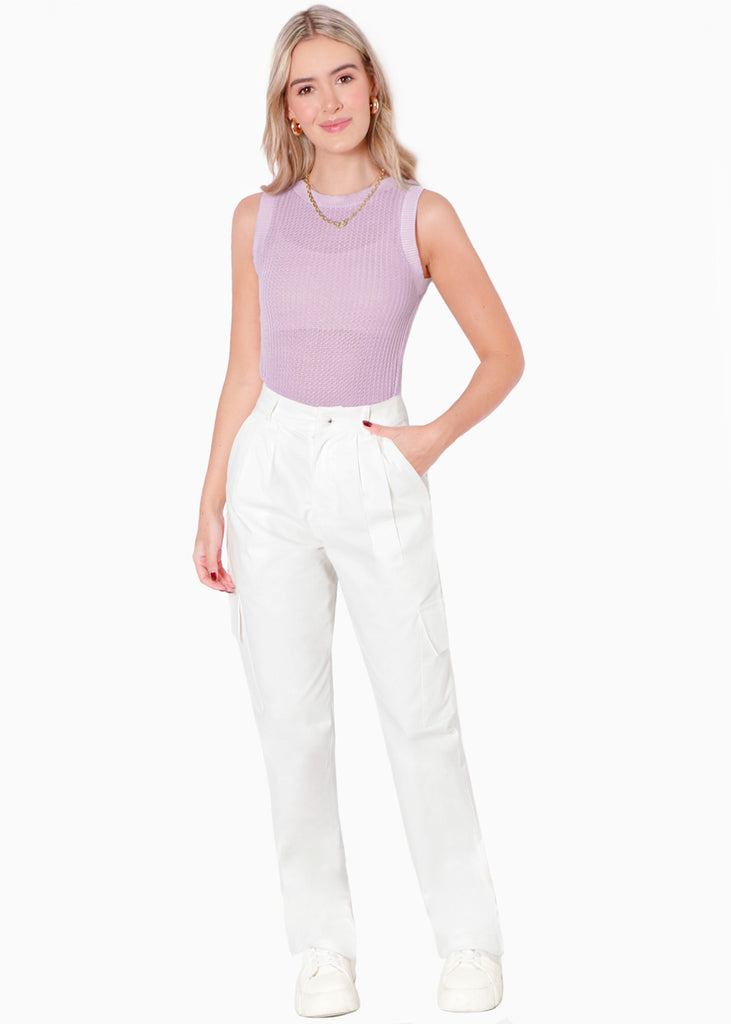 Blusa sin mangas tejida color lila para mujer - Flashy