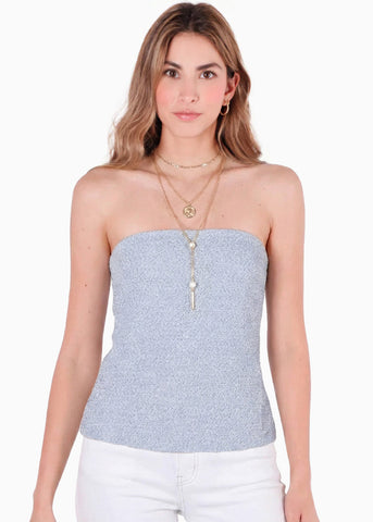 Blusa strapless con abertura en espalda color azul para mujer - Flashy