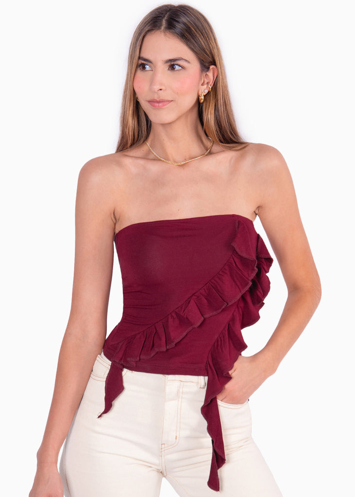 Blusa strapless con boleros - PALMINA