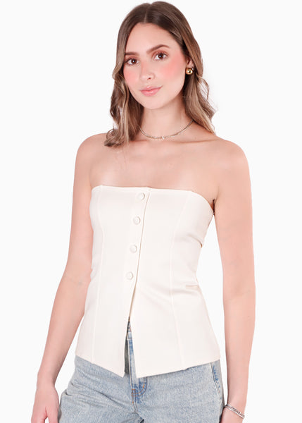 Blusa strapless con botones - GERMANIA.MARFIL