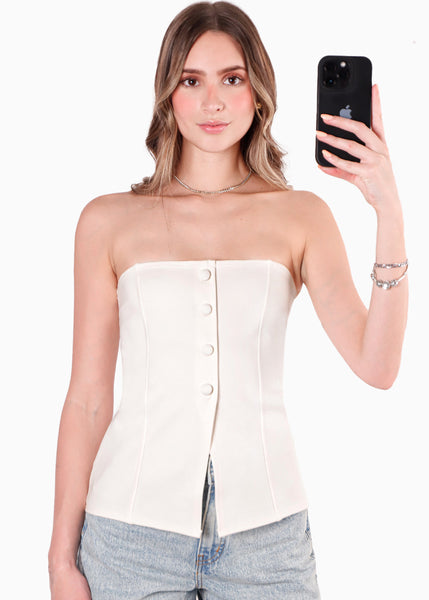 Blusa strapless con botones - GERMANIA.MARFIL