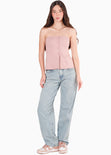 Blusa strapless con botones color rosado para mujer - Flashy