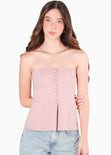 Blusa strapless con botones color rosado para mujer - Flashy