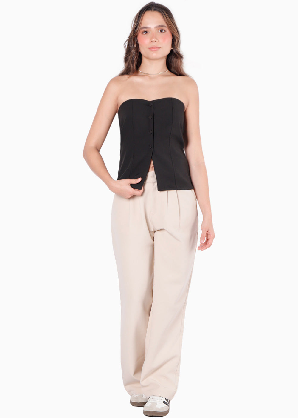 Blusa strapless con botones MERCEDES - Main Image