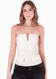 Blusa strapless con escote en v color blanco, marfil para mujer - Flashy