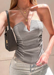 Blusa strapless con escote en v color gris para mujer - Flashy