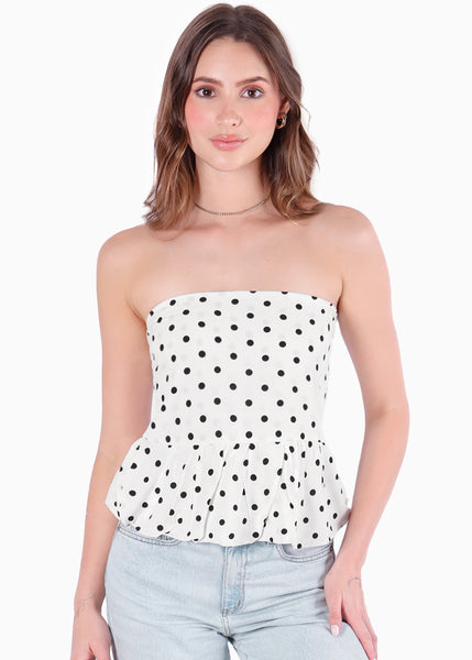 Blusa strapless tipo globo con estampado de puntos - MENORCA