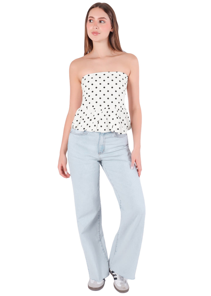 Blusa strapless tipo globo con estampado de puntos - MENORCA