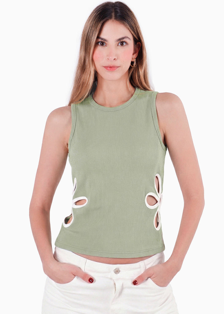 Blusa Tank Top con diseño flores en contraste - MENTA.VERDE