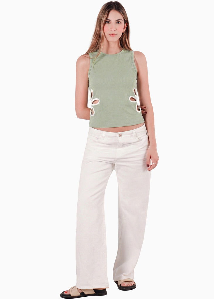 Blusa Tank Top con diseño flores en contraste - MENTA.VERDE