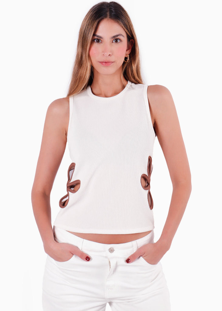 Blusa Tank Top con diseño flores en contraste para mujer - Flashy