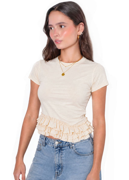 Camiseta asimétrica de boleros de color beige - GOIA