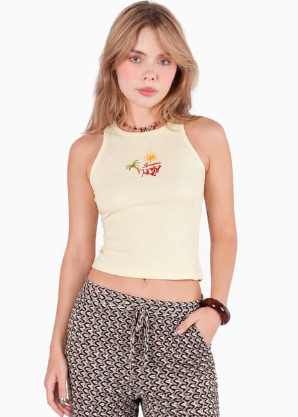 Blusa tanktop bordada de color amarillo - COPACABANA