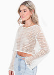 Blusa tejida de malla manga larga color blanco, marfil para mujer - Flashy