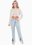 Blusa tejida de malla manga larga color blanco, marfil para mujer - Flashy
