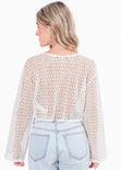 Blusa tejida de malla manga larga color blanco, marfil para mujer - Flashy
