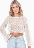 Blusa tejida de malla manga larga color blanco, marfil para mujer - Flashy