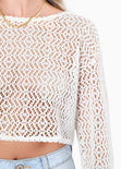 Blusa tejida de malla manga larga color blanco, marfil para mujer - Flashy