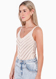 Blusa tejida de tiras con escote en v color beige para mujer - Flashy