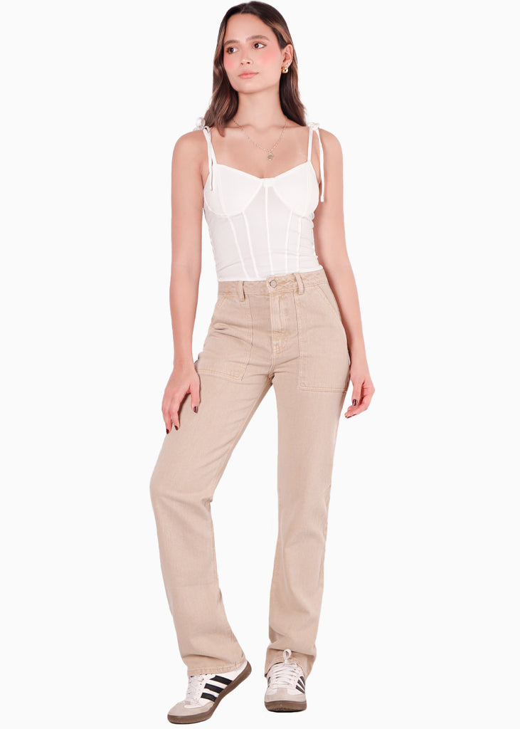 Blusa tipo corset con cargaderas anudadas color blanco, marfil para mujer - Flashy