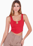 Blusa tipo corset de tiras con aro en escote color rojo para mujer - Flashy