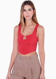 Blusa tipo corset de tiras con aro en escote color rojo para mujer - Flashy