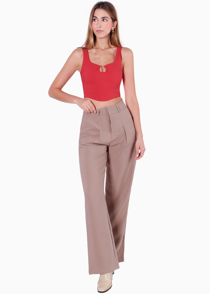 Blusa tipo corset de tiras con aro en escote color rojo para mujer - Flashy