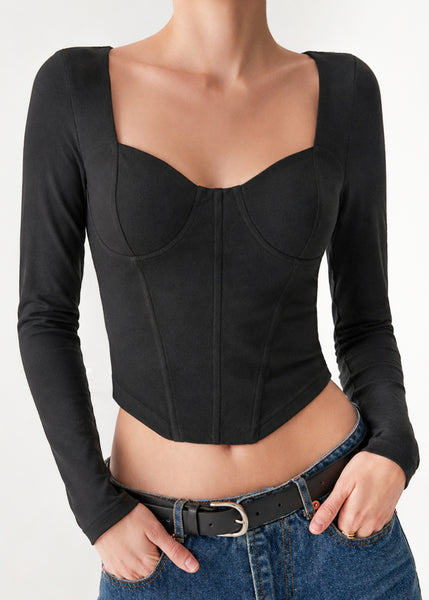 Blusa tipo corset manga larga - HADARA.NEGRO