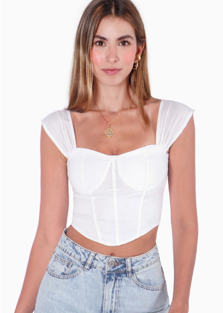 Blusa tipo corset sin mangas color blanco, marfil para mujer - Flashy