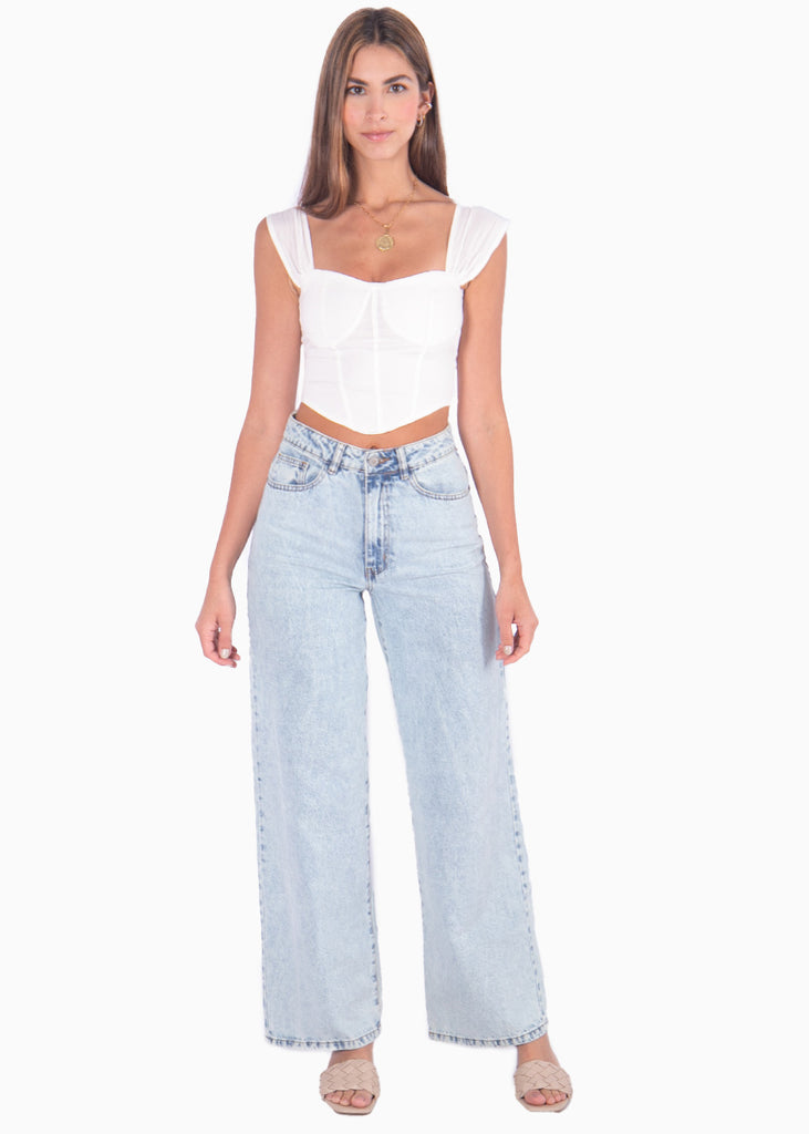 Blusa tipo corset sin mangas color blanco, marfil para mujer - Flashy