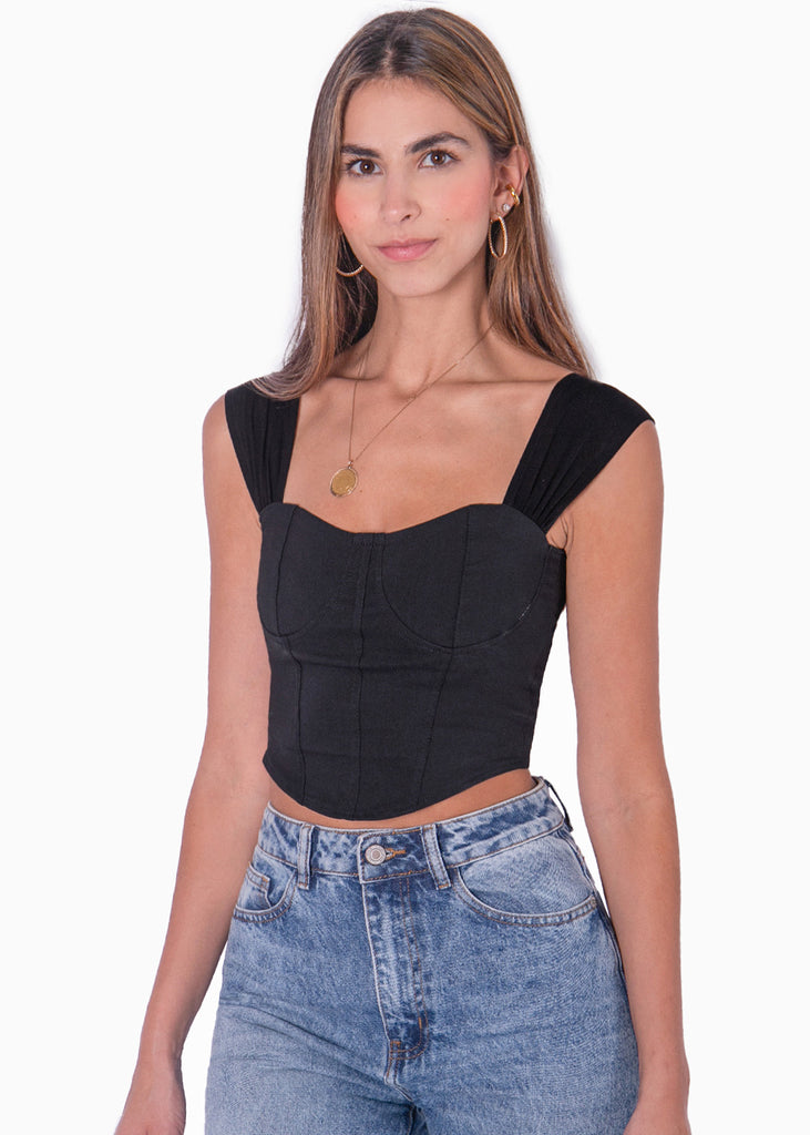 Blusa tipo corset sin mangas color negro para mujer - Flashy