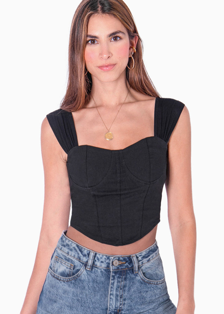 Blusa tipo corset sin mangas color negro para mujer - Flashy