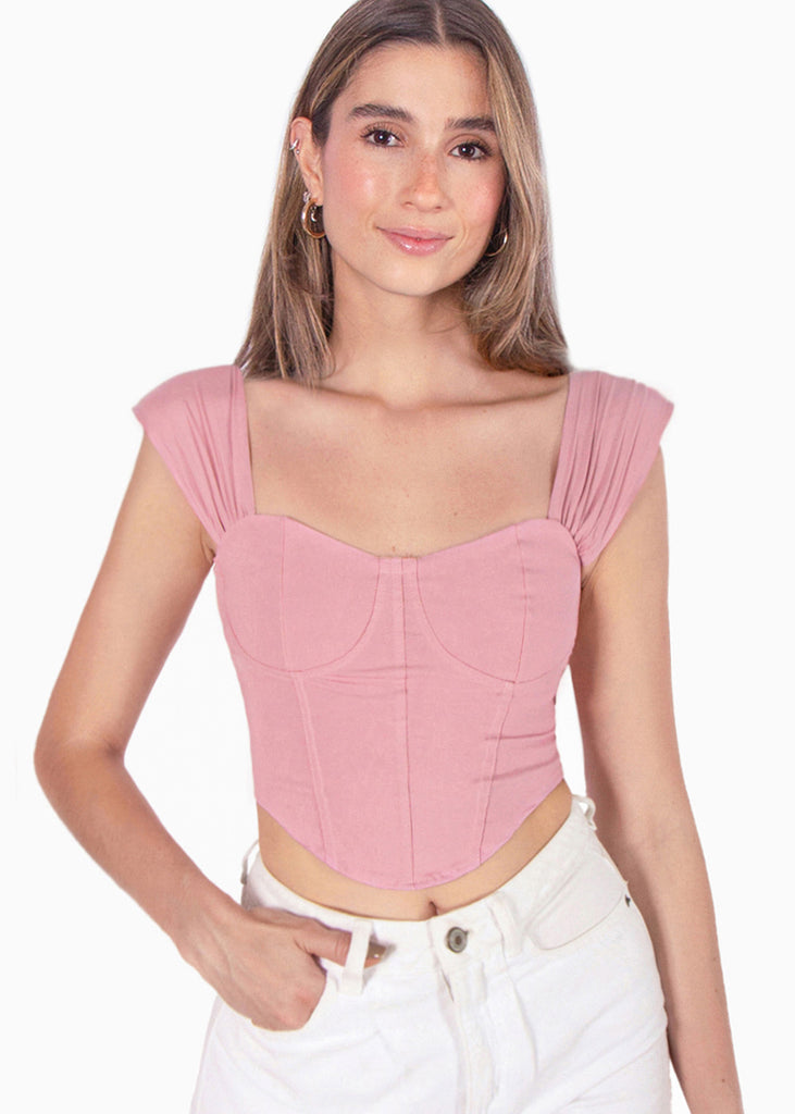 Blusa tipo corset sin mangas color rosado para mujer - Flashy